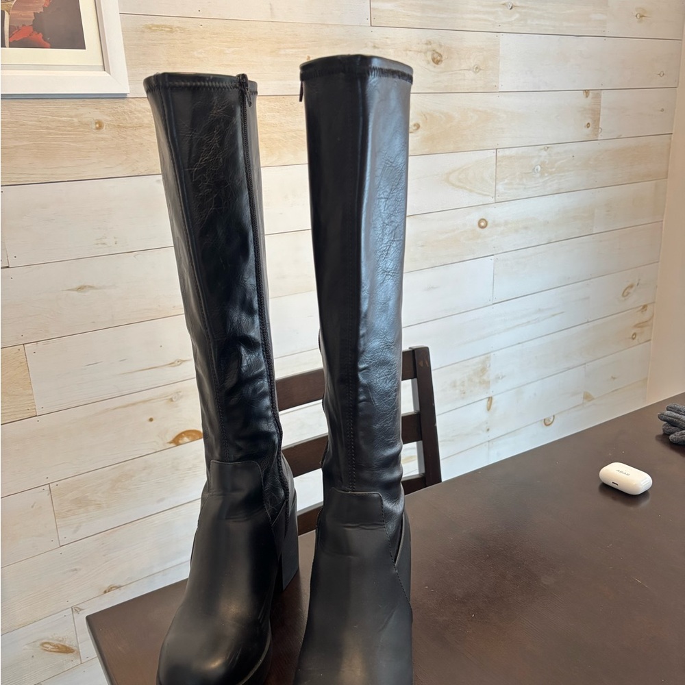 Black Leather Knee-High Boots